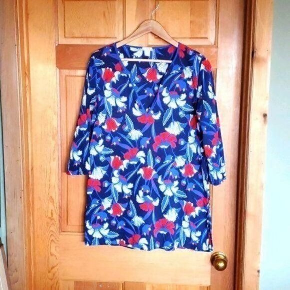 J. Crew Tops - J. Crew Red, White & Blue Floral V-neck Embellished Sz. L Tunic